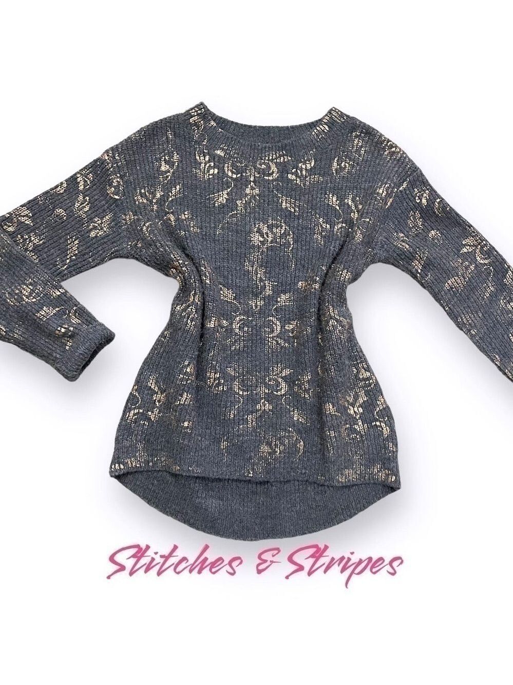 Stitches & Stripes X Revolve Gray Wool Blend Rose Gold Patterned Sweater • Small